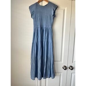 Blu Pepper Blue Ruched Top Midi / Maxi Dress w/ Flutter Sleeves | Size Medium